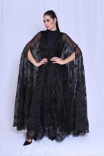 A special-occasion abaya made of tulle and embellished with luxurious crystals; includes a matching shayla for an elegant look. - Image 3