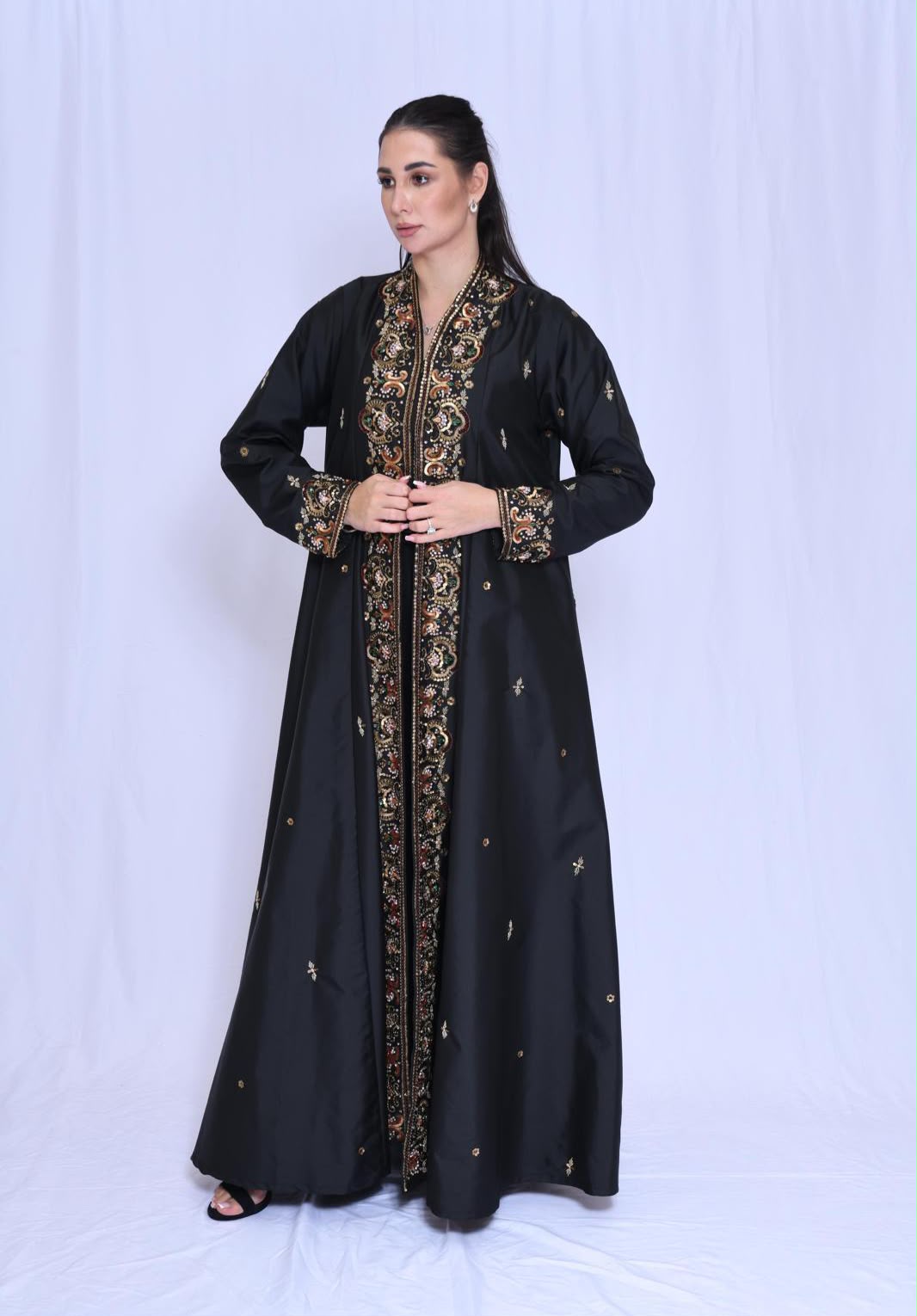 WhatsApp Image 2026-07-29 at 6.42.18 PM (1) A special-occasion Shantung abaya featuring luxurious embroidery and beadwork for a distinctive look. - Image 1