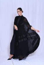 Pleated chiffon with a cape-style cut.